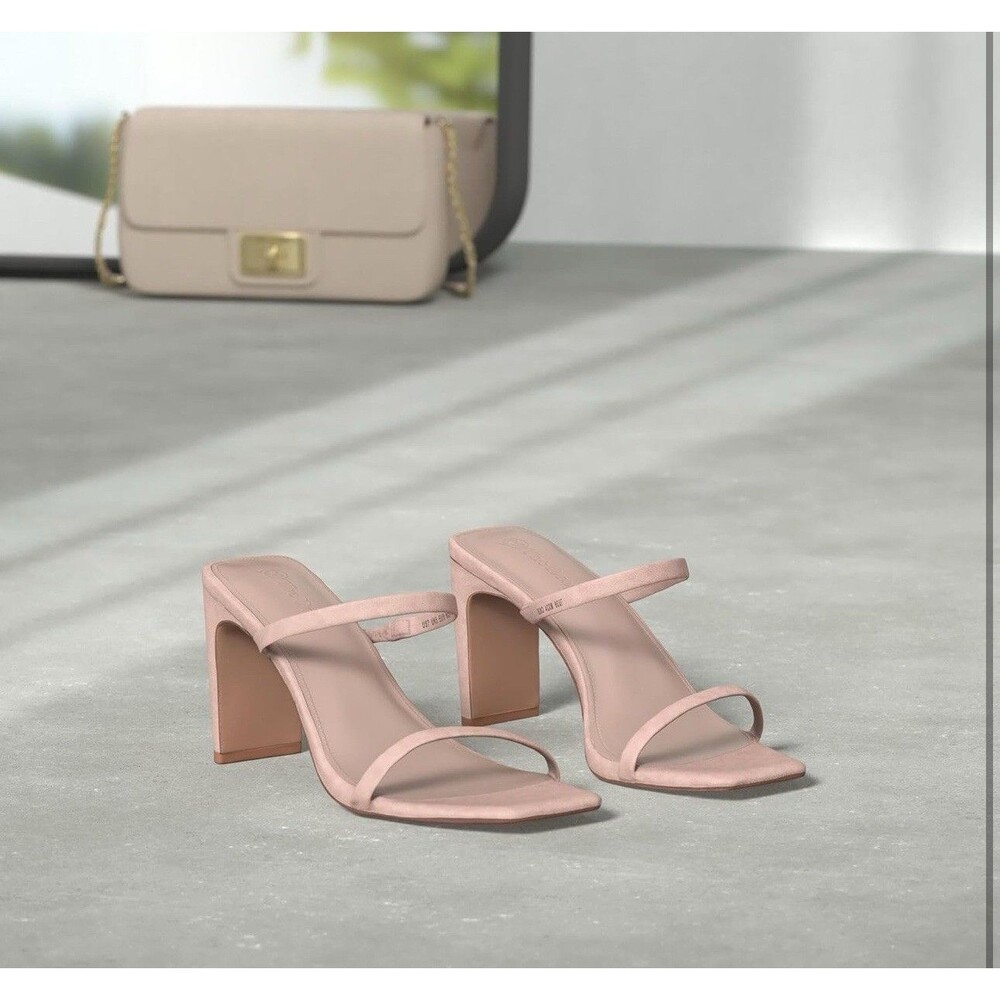 NWT The Drop Women's Avery Square Toe Two Strap Heeled Sandals Natural Size 7